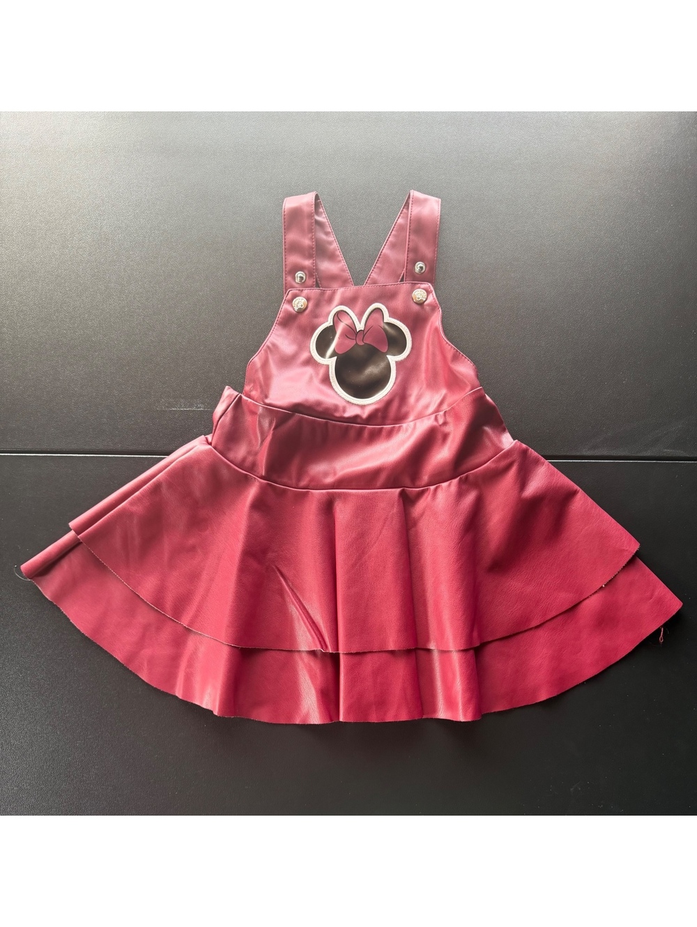 Disney Baby Minnie Mouse 24M Faux Leather Pinafore Dress Burgundy Ruffle